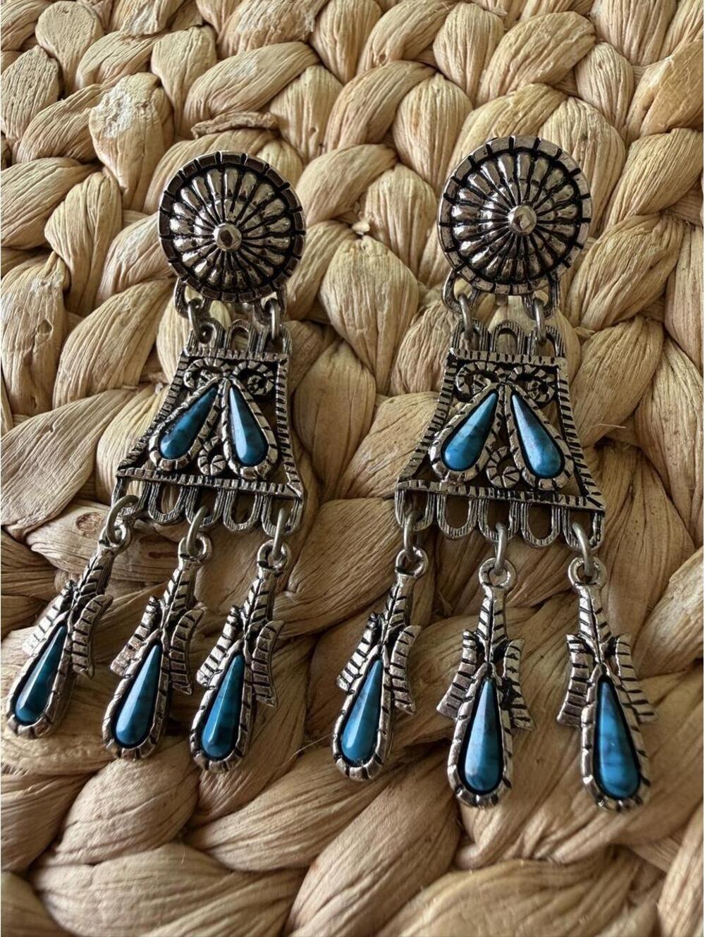 Southwestern Turquoise Dangle Clip-On Earrings